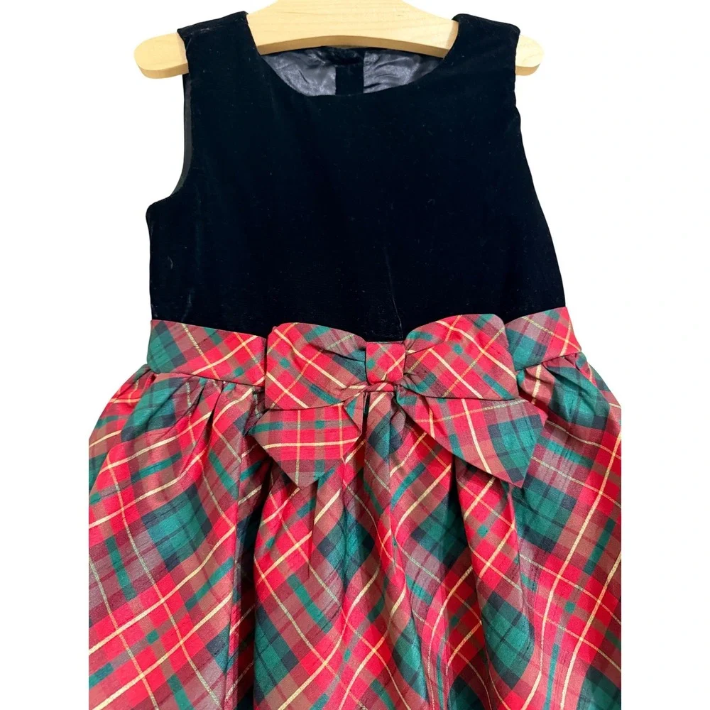Gymboree Plaid Holiday Dress Girls 7 Red Green Velvet Bodice Bow Christmas
